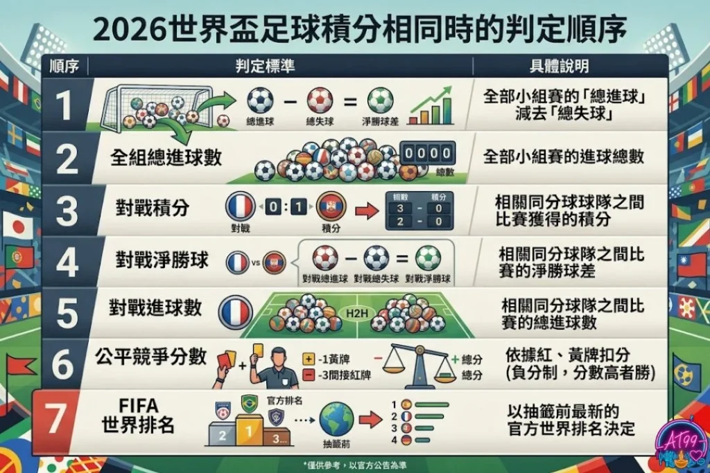 世足小組賽規則：積分相同排序法